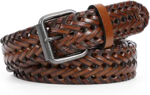 WERFORU Men’s Leather Braided Belt, Cowhide Leather Woven Belt for Jeans 1.3 Inch Wide with Prong Buckle