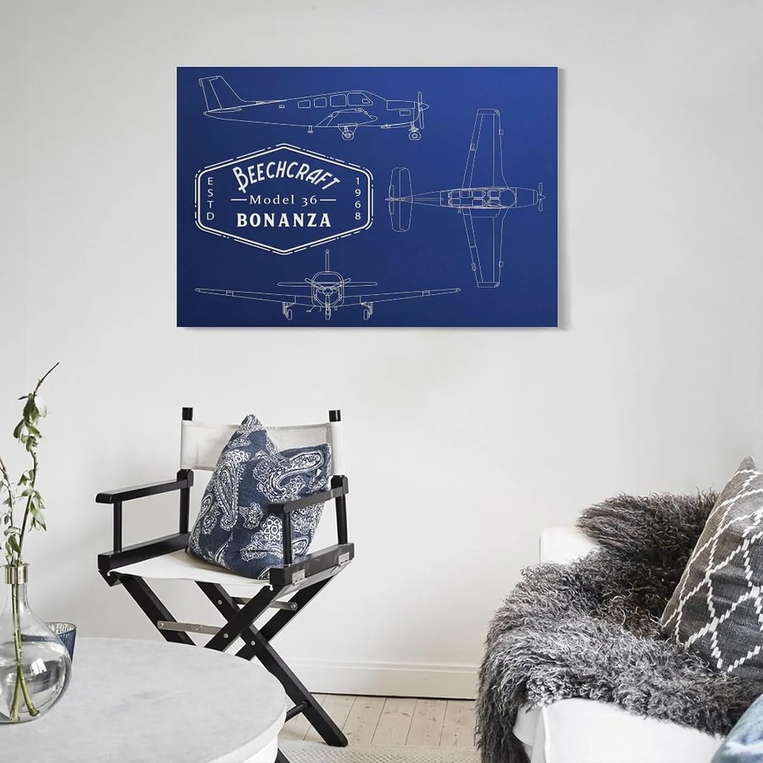 Westcsn Beechcraft Bonanza Model 36 Airplane Poster Civil Aviation Print Art Canvas Art Poster And Wall Art Picture Print Modern Family Bedroom Decor Posters 12x18inch(30x45cm), Frame-style