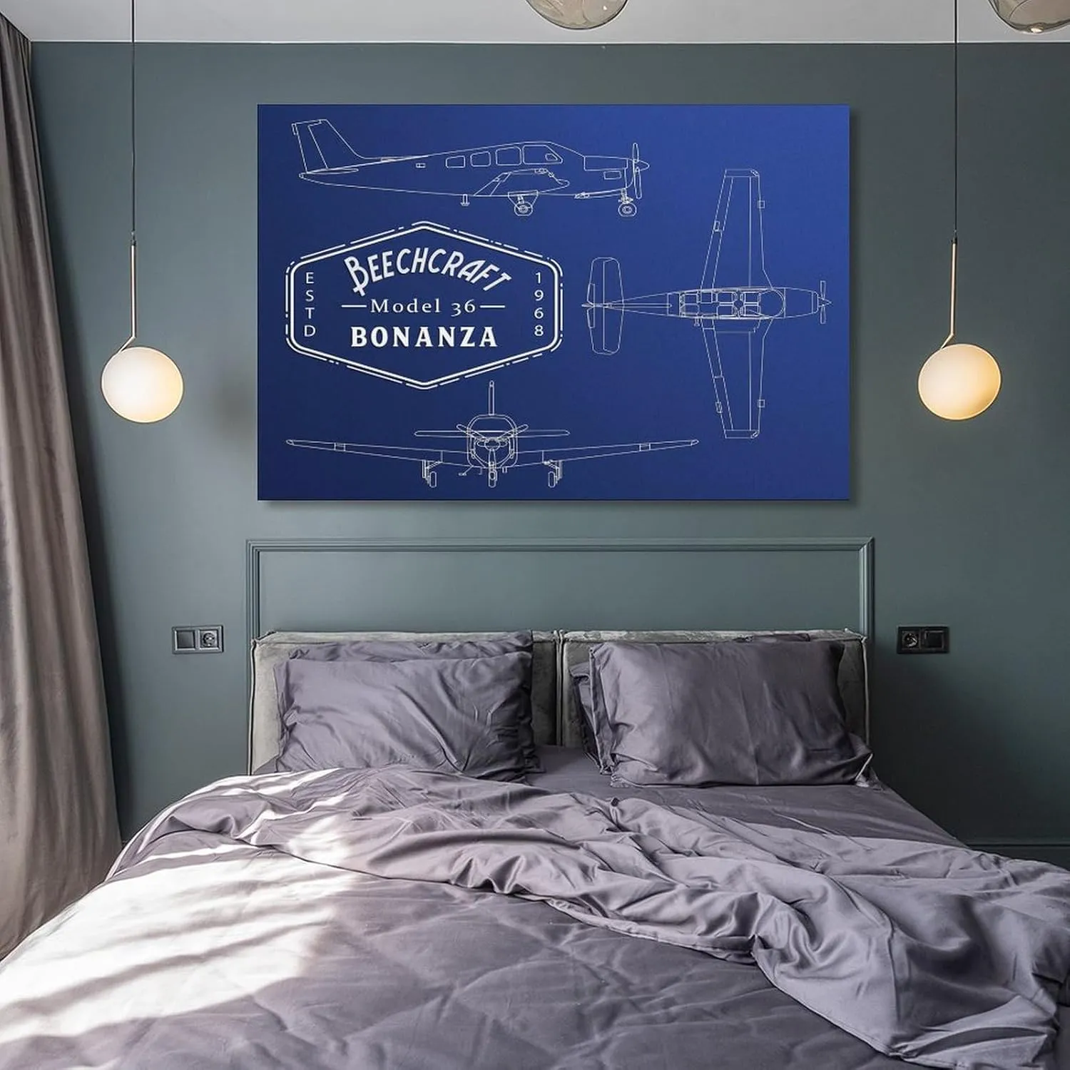 Westcsn Beechcraft Bonanza Model 36 Airplane Poster Civil Aviation Print Art Canvas Art Poster And Wall Art Picture Print Modern Family Bedroom Decor Posters 12x18inch(30x45cm), Frame-style