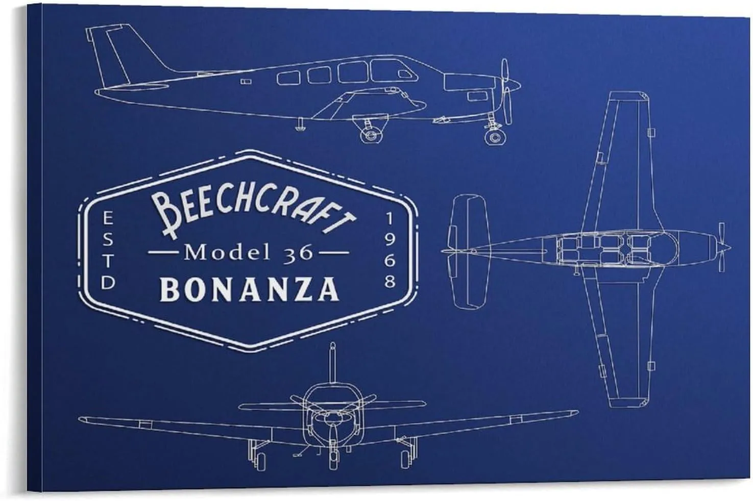 Westcsn Beechcraft Bonanza Model 36 Airplane Poster Civil Aviation Print Art Canvas Art Poster And Wall Art Picture Print Modern Family Bedroom Decor Posters 12x18inch(30x45cm), Frame-style