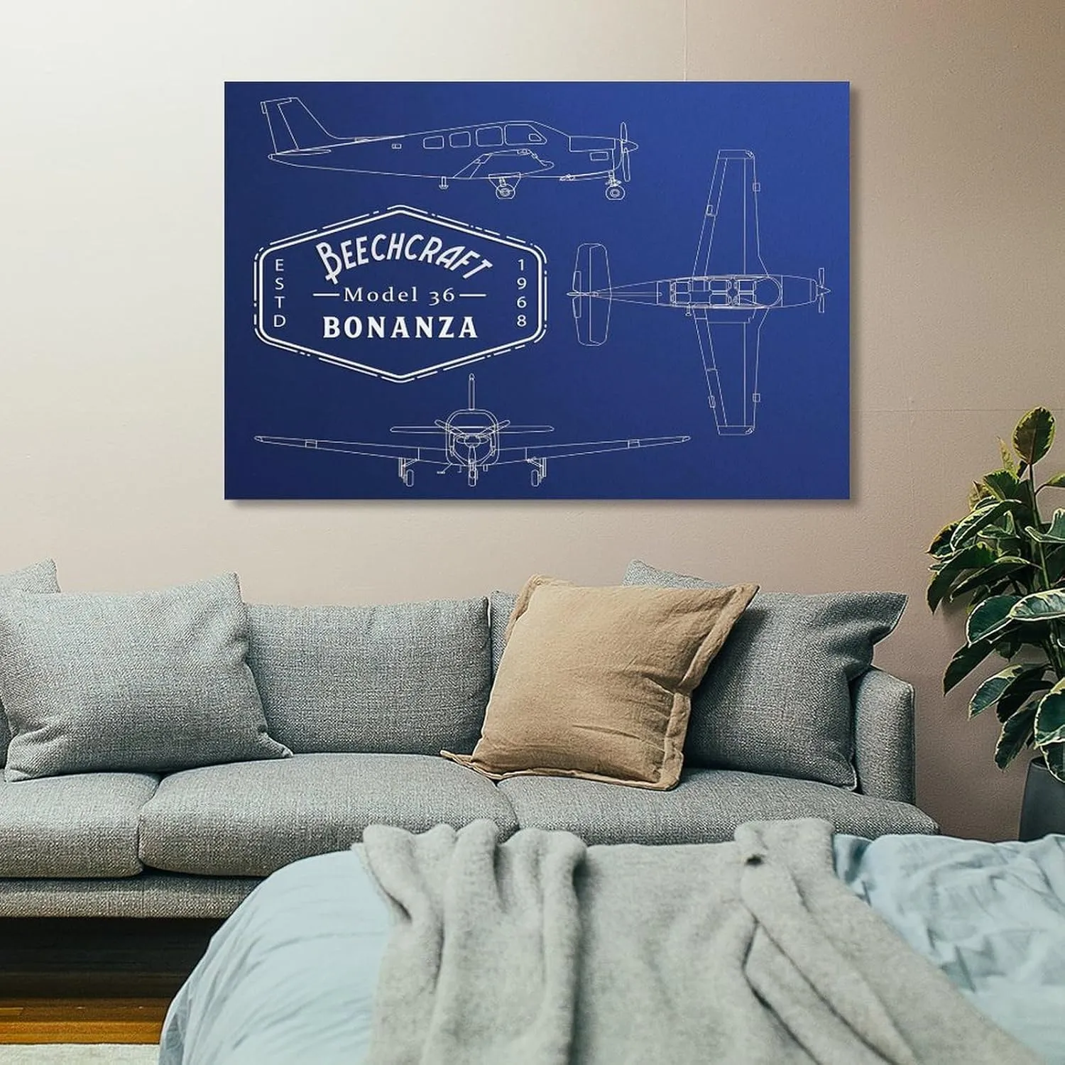 Westcsn Beechcraft Bonanza Model 36 Airplane Poster Civil Aviation Print Art Canvas Art Poster And Wall Art Picture Print Modern Family Bedroom Decor Posters 12x18inch(30x45cm), Frame-style