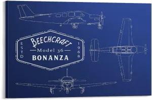 Westcsn Beechcraft Bonanza Model 36 Airplane Poster Civil Aviation Print Art Canvas Art Poster And Wall Art Picture Print Modern Family Bedroom Decor Posters 12x18inch(30x45cm), Frame-style