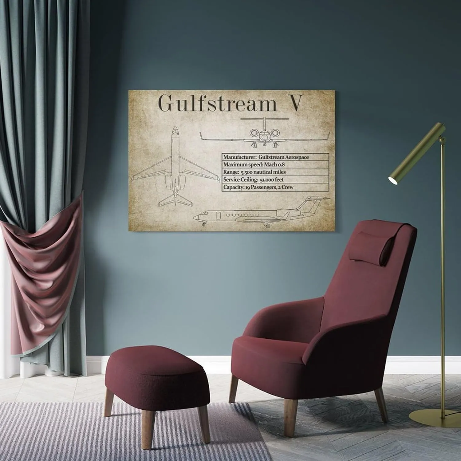 Westcsn Gulfstream V Poster GV Specifications Canvas Art Poster And Wall Art Picture Print Modern Family Bedroom Decor Posters 24x36inch(60x90cm)