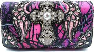 Western Camouflage Cross Wings Country Purse Single Shoulder Bags Clutch Women Blocking Wristlet Wallet