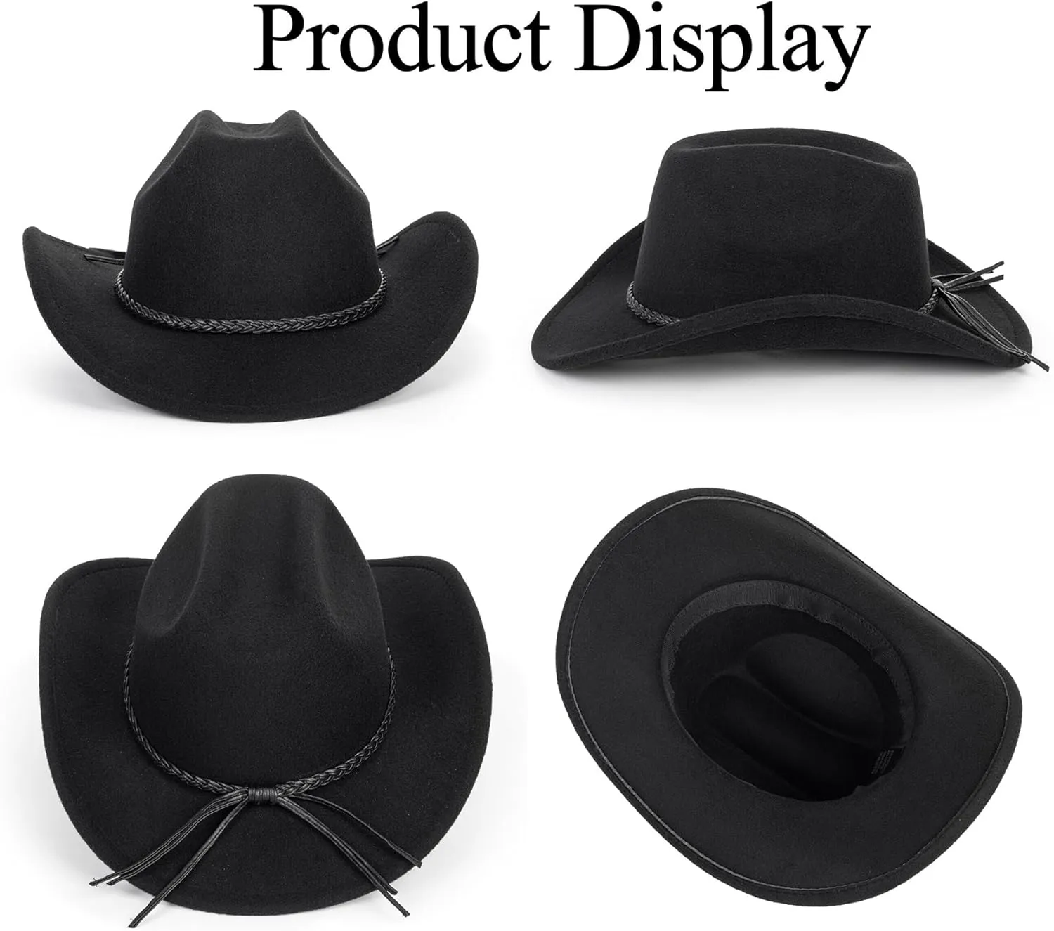 Western Cowboy Hat for Men Women Classic Roll Up Fedora Hat with Buckle Belt(Size:M-L)