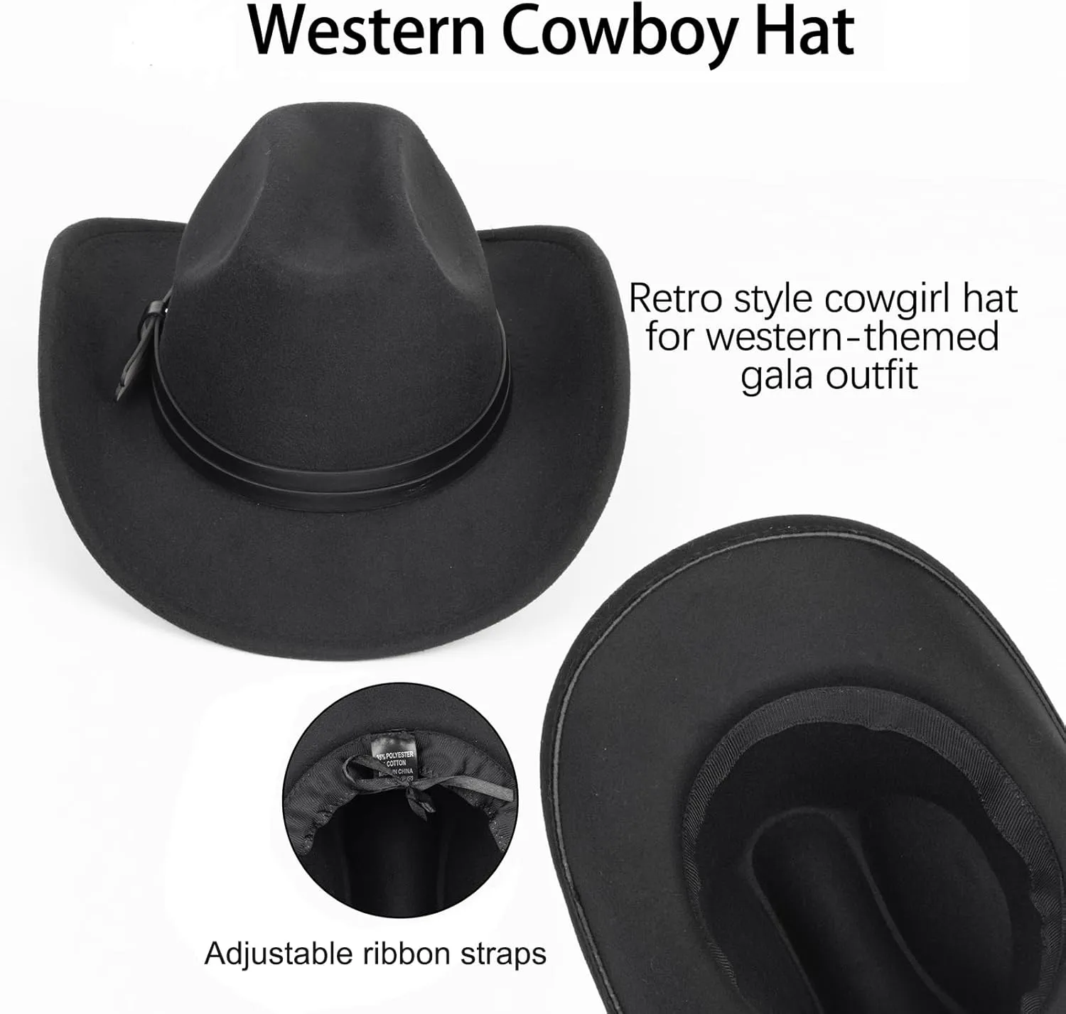 Western Cowboy Hat for Men Women Classic Roll Up Fedora Hat with Buckle Belt(Size:M-L)