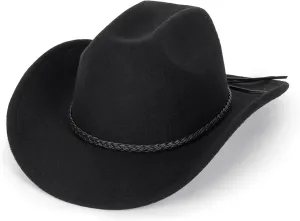 Western Cowboy Hat for Men Women Classic Roll Up Fedora Hat with Buckle Belt(Size:M-L)