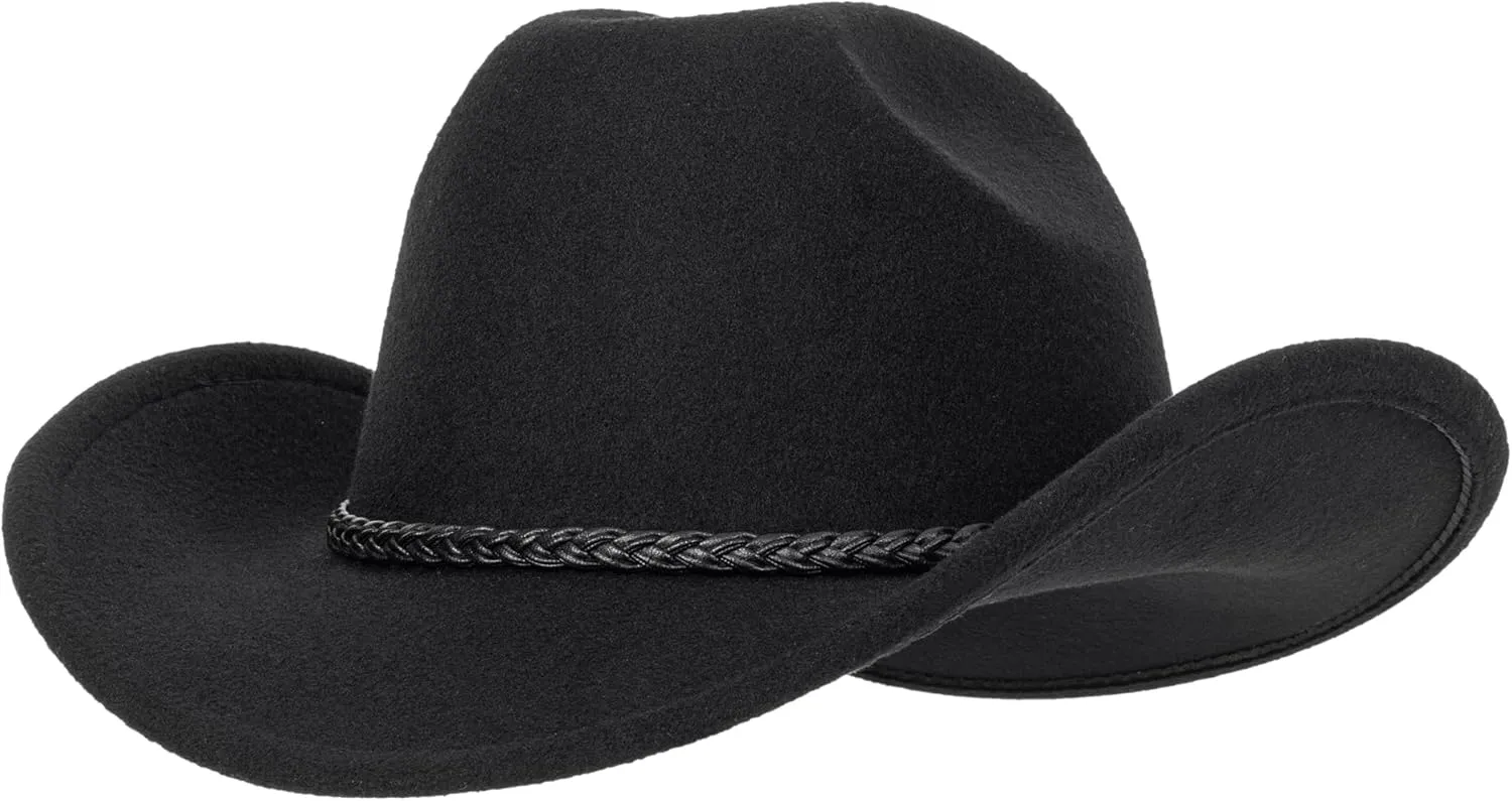 Western Cowboy Hat for Men Women Classic Roll Up Fedora Hat with Buckle Belt(Size:M-L)