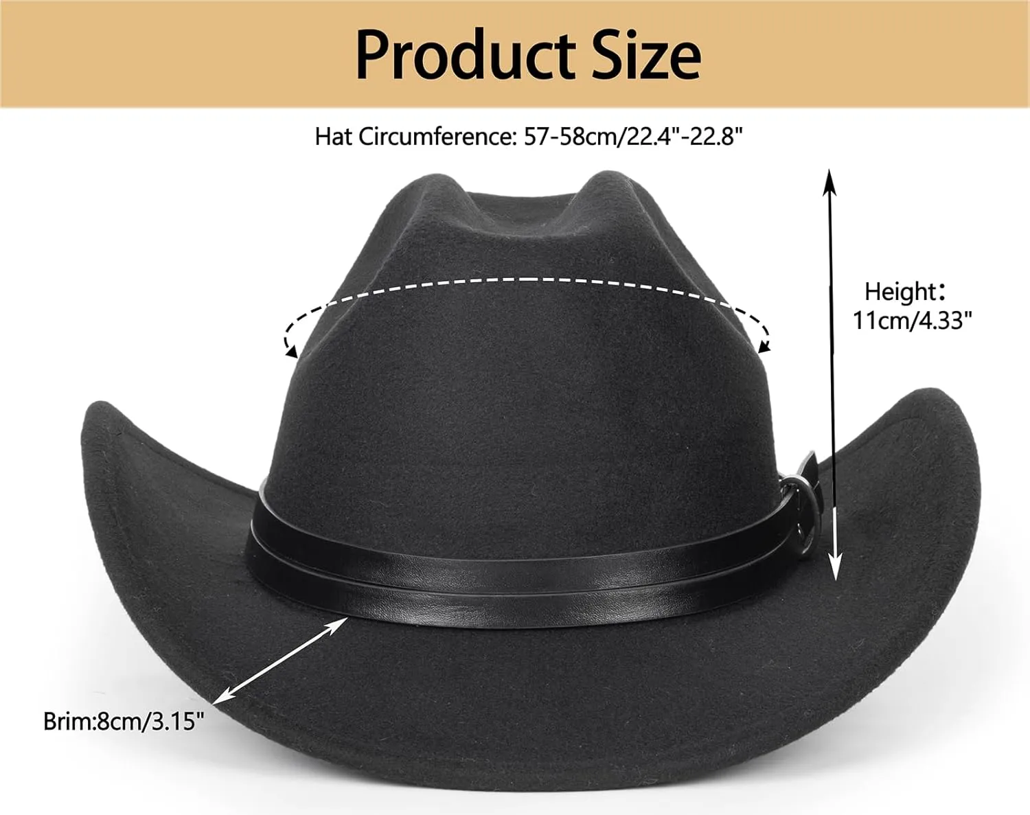 Western Cowboy Hat for Men Women Classic Roll Up Fedora Hat with Buckle Belt(Size:M-L)
