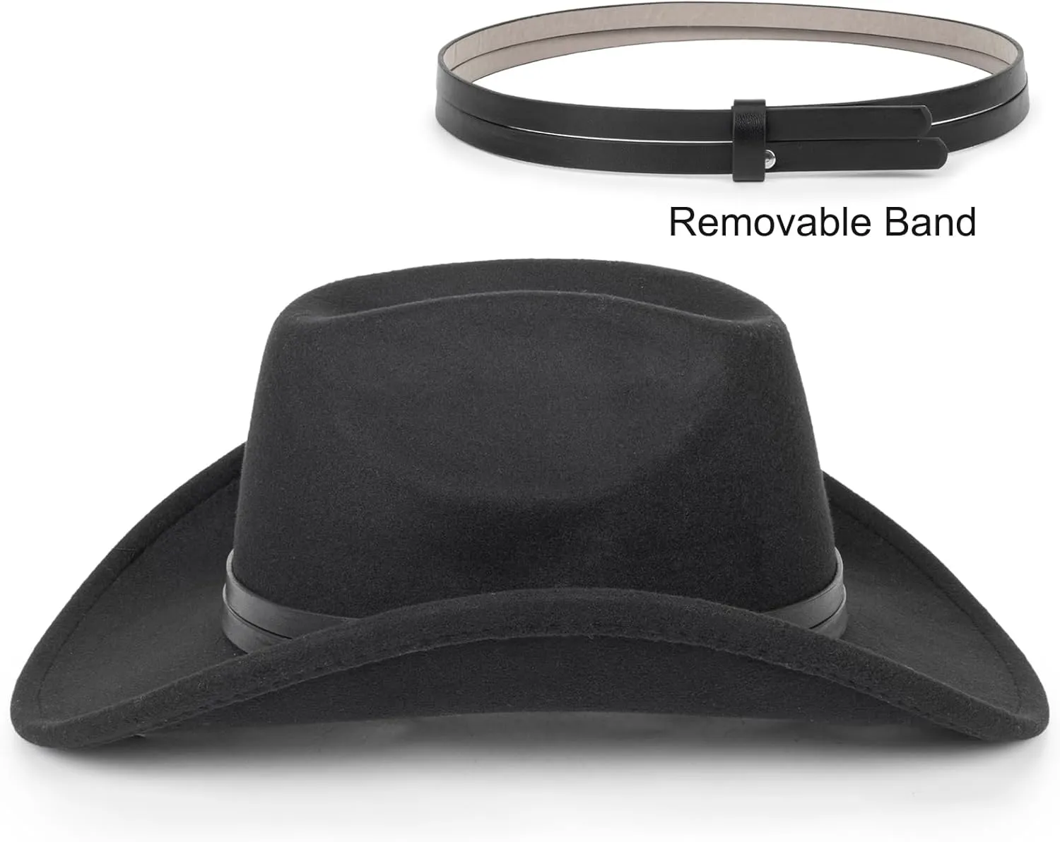 Western Cowboy Hat for Men Women Classic Roll Up Fedora Hat with Buckle Belt(Size:M-L)