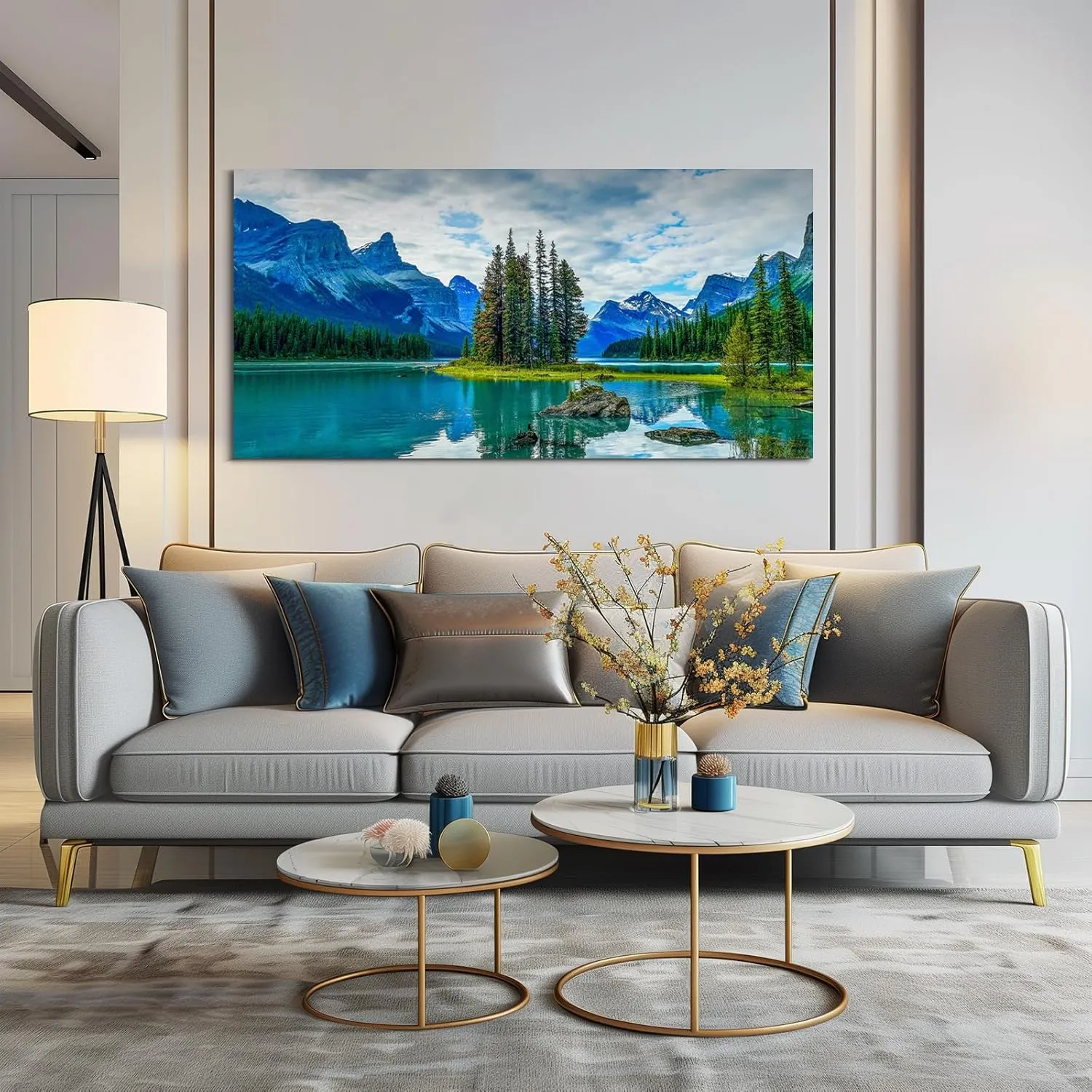 Wewejia Canvas Wall Art Nature Landscape Paintings Turquoise Lakes and Mountains Pictures Canvas Prints Large Landscape Paintings Living Room Bedroom Home Office Wall Decor 40x20 Inch