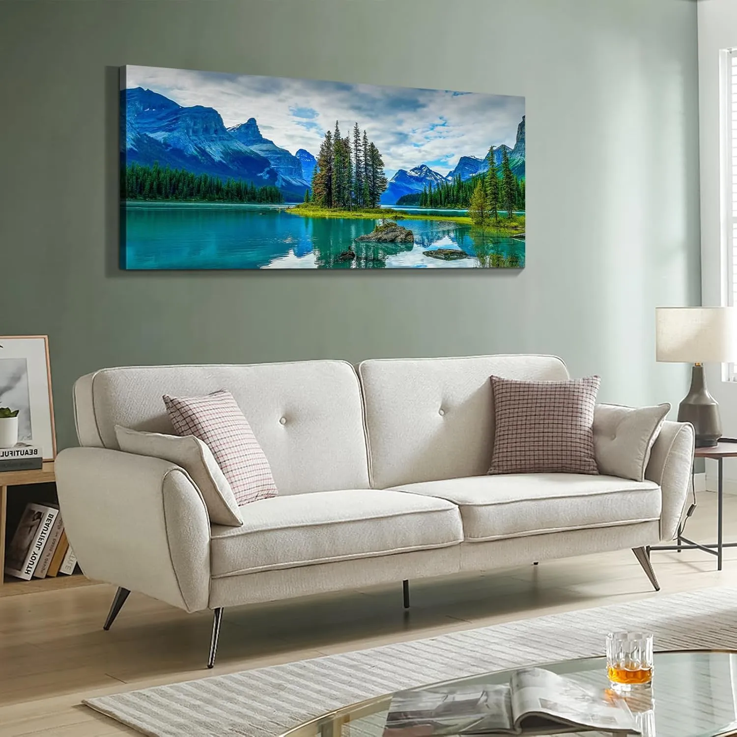 Wewejia Canvas Wall Art Nature Landscape Paintings Turquoise Lakes and Mountains Pictures Canvas Prints Large Landscape Paintings Living Room Bedroom Home Office Wall Decor 40x20 Inch