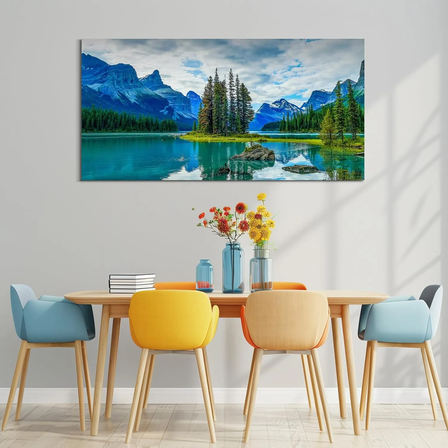 Wewejia Canvas Wall Art Nature Landscape Paintings Turquoise Lakes and Mountains Pictures Canvas Prints Large Landscape Paintings Living Room Bedroom Home Office Wall Decor 40x20 Inch