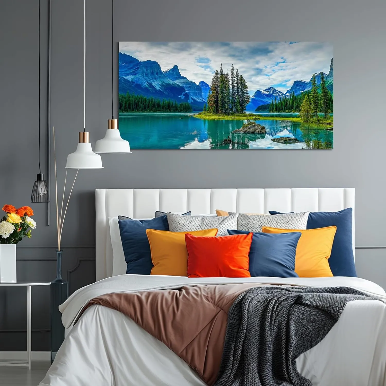 Wewejia Canvas Wall Art Nature Landscape Paintings Turquoise Lakes and Mountains Pictures Canvas Prints Large Landscape Paintings Living Room Bedroom Home Office Wall Decor 40x20 Inch