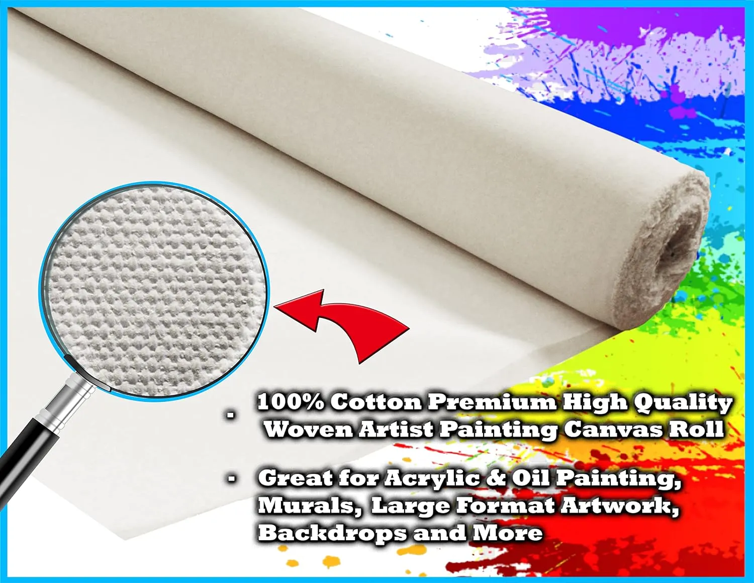 White 6 Yd Primed Canvas Roll 84" Wide 13oz, Triple Gessoed Cotton Canvas Roll for Painting Large Cotton Rolled Canvas for Painting,Quality Artist Canvas Roll,Duck Canvas Roll,Painters Canvas Roll