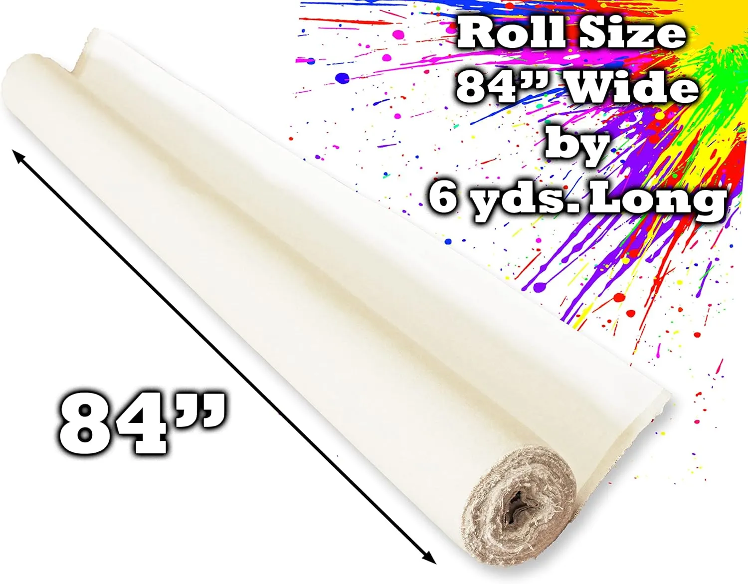 White 6 Yd Primed Canvas Roll 84" Wide 13oz, Triple Gessoed Cotton Canvas Roll for Painting Large Cotton Rolled Canvas for Painting,Quality Artist Canvas Roll,Duck Canvas Roll,Painters Canvas Roll