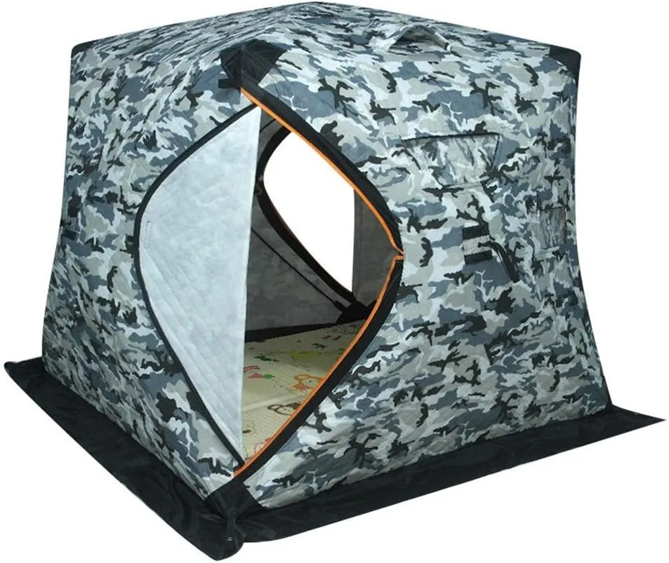 Winter Tent Winter Fishing House Outdoor Pop Ice Fishing Shelter in Winter 4 People Ice Fishing Tent Camping Tent Carry Bag for Family Short Weekends, 200x150x165cm, Yellow