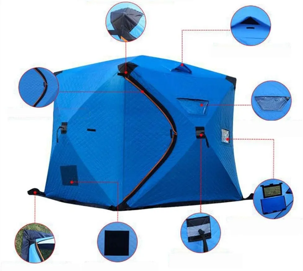 Winter Tent Winter Fishing House Outdoor Pop Ice Fishing Shelter in Winter 4 People Ice Fishing Tent Camping Tent Carry Bag for Family Short Weekends, 200x150x165cm, Yellow