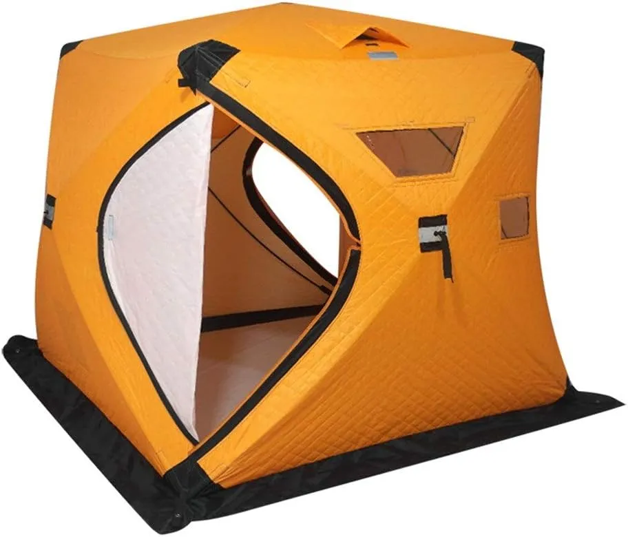 Winter Tent Winter Fishing House Outdoor Pop Ice Fishing Shelter in Winter 4 People Ice Fishing Tent Camping Tent Carry Bag for Family Short Weekends, 200x150x165cm, Yellow