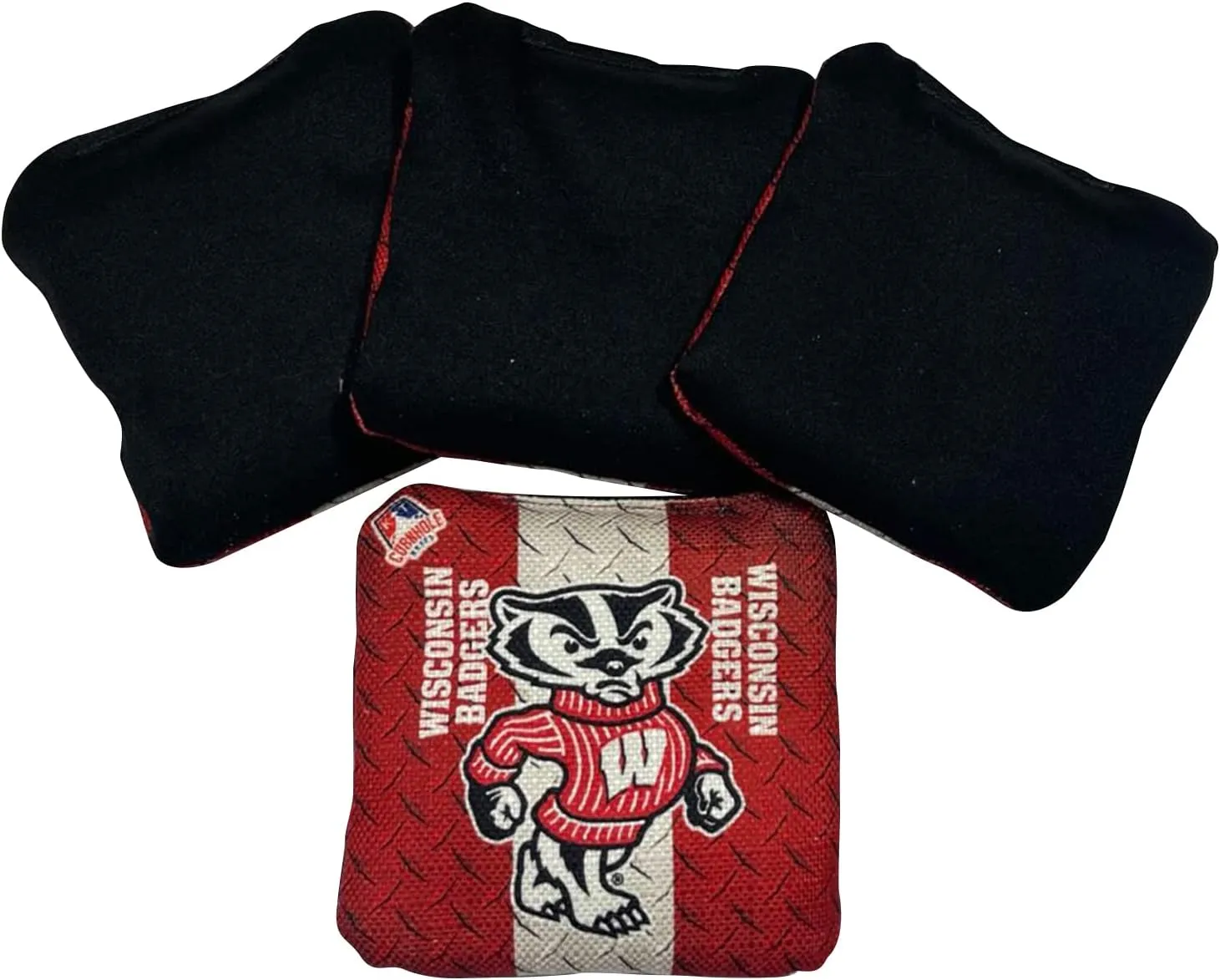 Wisconsin Badger Officially Licensed Two-Sided Pro-Level Regulation All Weather Resistant Cornhole Bag | Set of 4 (Black/Gray)