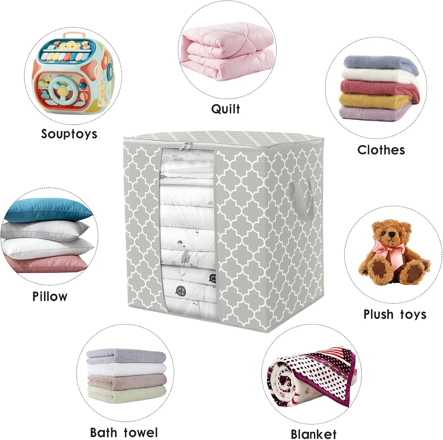 WISELIFE Storage Bags 3 Pack/100L Large Blanket Clothes Organization and Storage Containers for Comforters,Bedding, Foldable Organizer with Reinforced Handle, Clear Window, Sturdy Zippers,Lvory