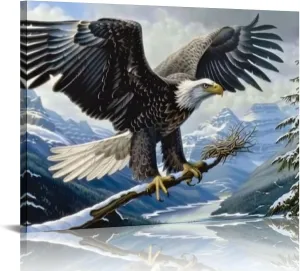 WIVOLO Eagle Snowy Mountain Range Bird Nest Canvas Prints Wall Art Ready to Hang Home Decor 20x16in