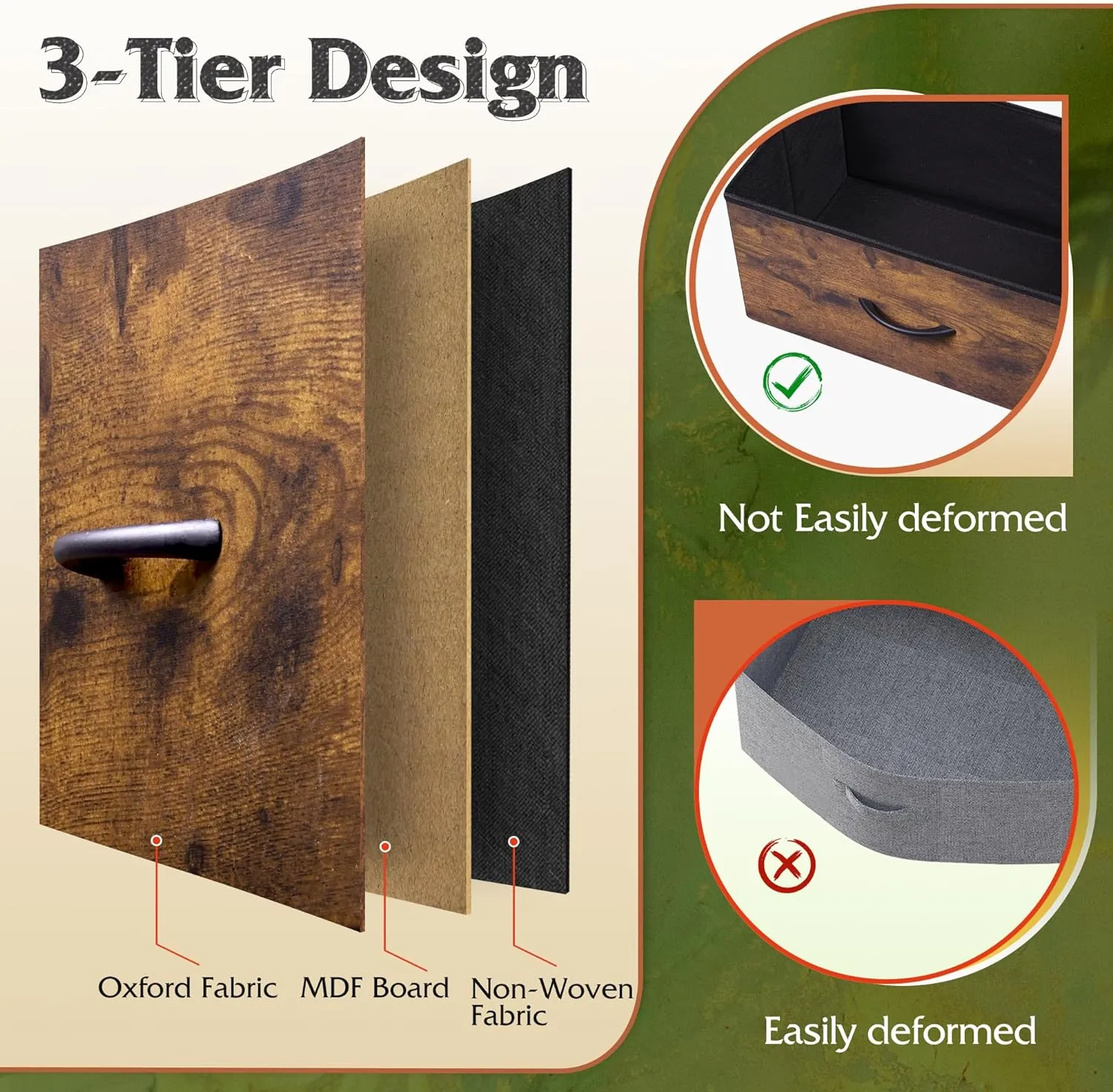 WLIVE Tall Dresser for Bedroom with 12 Drawers, Chests of Drawers, Fabric Dresser for Bedroom, Closet, Fabric Storage Dressers with Drawers, Steel Frame, Rustic Brown Wood Grain Print