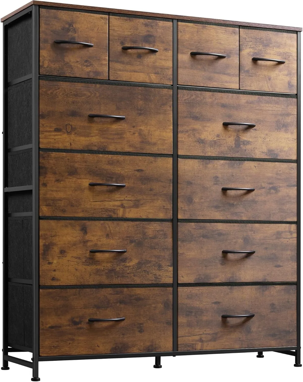WLIVE Tall Dresser for Bedroom with 12 Drawers, Chests of Drawers, Fabric Dresser for Bedroom, Closet, Fabric Storage Dressers with Drawers, Steel Frame, Rustic Brown Wood Grain Print