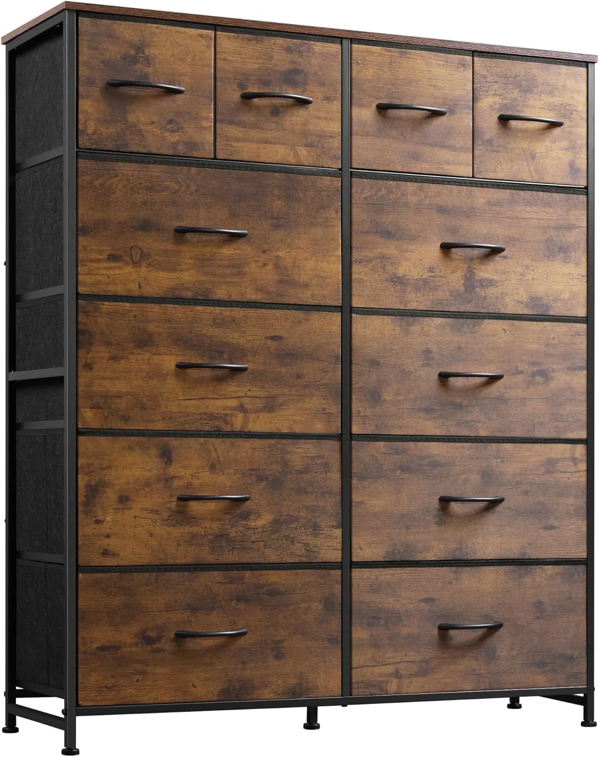 WLIVE Tall Dresser for Bedroom with 12 Drawers, Chests of Drawers, Fabric Dresser for Bedroom, Closet, Fabric Storage Dressers with Drawers, Steel Frame, Rustic Brown Wood Grain Print