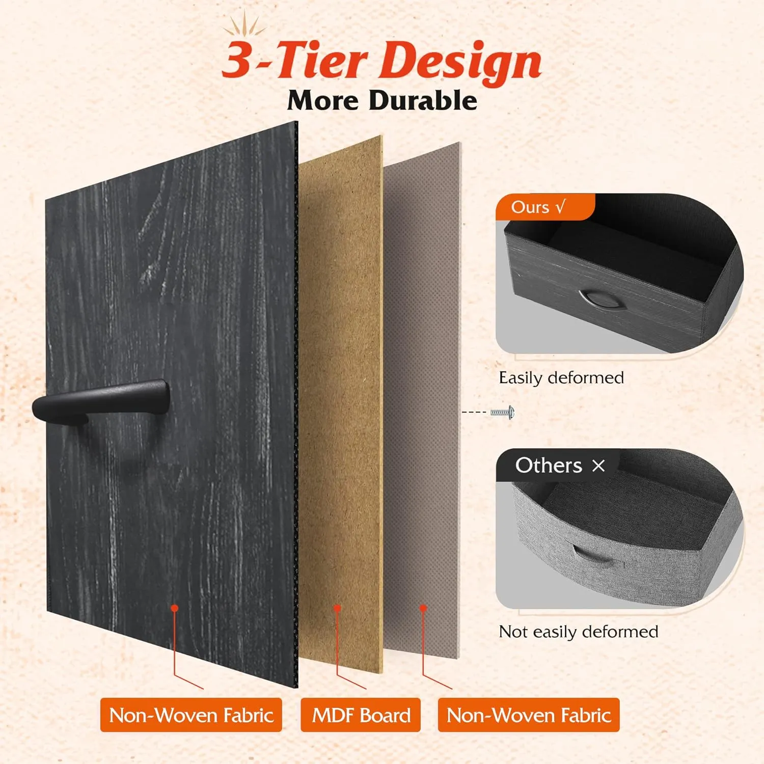 WLIVE Tall Dresser for Bedroom with 13 Drawers, Storage Dresser Organizer Unit, Fabric Dresser for Bedroom, Closet, Chest of Drawers, Steel Frame, Wood Top, Charcoal Black Wood Grain Print