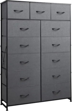 WLIVE Tall Dresser for Bedroom with 13 Drawers, Storage Organizer Unit, Fabric Dresser for Bedroom, Closet, Chest of Drawers with Fabric Bins, Steel Frame, Wood Top, Dark Grey