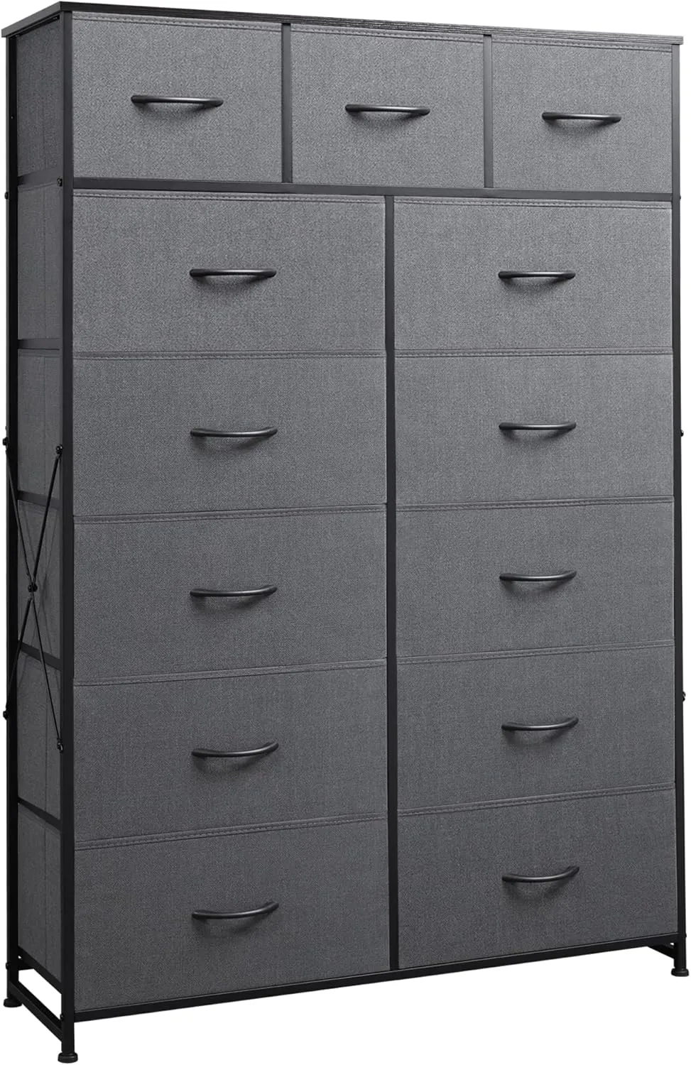 WLIVE Tall Dresser for Bedroom with 13 Drawers, Storage Organizer Unit, Fabric Dresser for Bedroom, Closet, Chest of Drawers with Fabric Bins, Steel Frame, Wood Top, Dark Grey