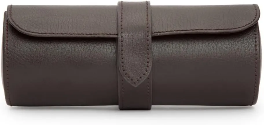 WOLF Heritage Watch Roll, Blake Brown - Holds Up to Three Watches - Vegan Leather, Ultra-Suede Lining, Snap Closure - Includes Two Watch Guards