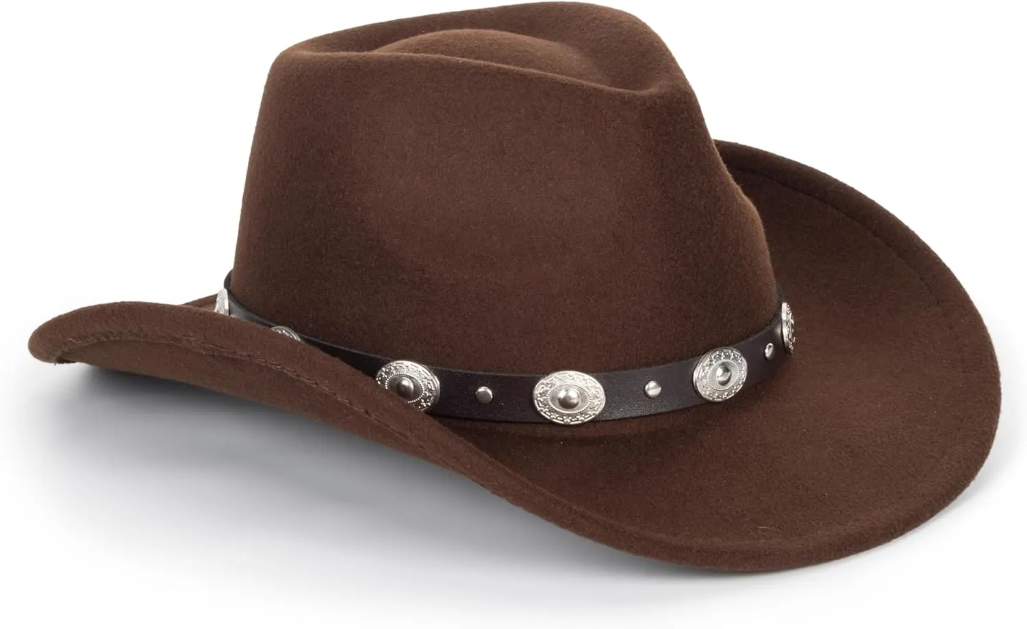 Women & Men Felt Western Cowboy Hat Classic Roll Up Brim Belt Buckle Cowgirl Fedora (M-L)