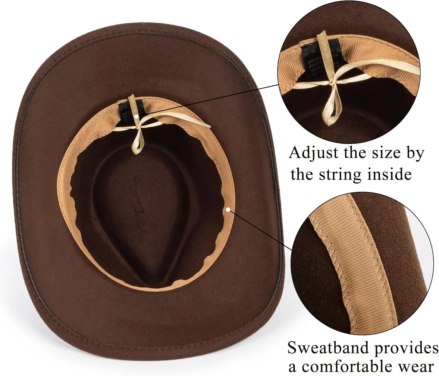 Women & Men Felt Western Cowboy Hat Classic Roll Up Brim Belt Buckle Cowgirl Fedora (M-L)