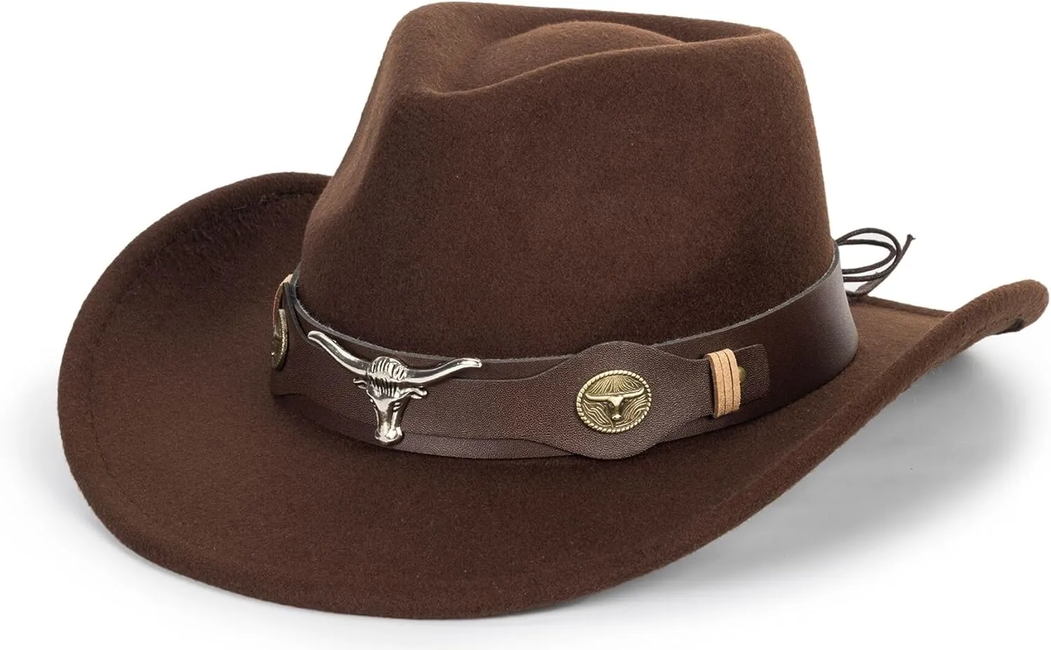 Women & Men Felt Western Cowboy Hat Classic Roll Up Brim Belt Buckle Cowgirl Fedora (M-L)