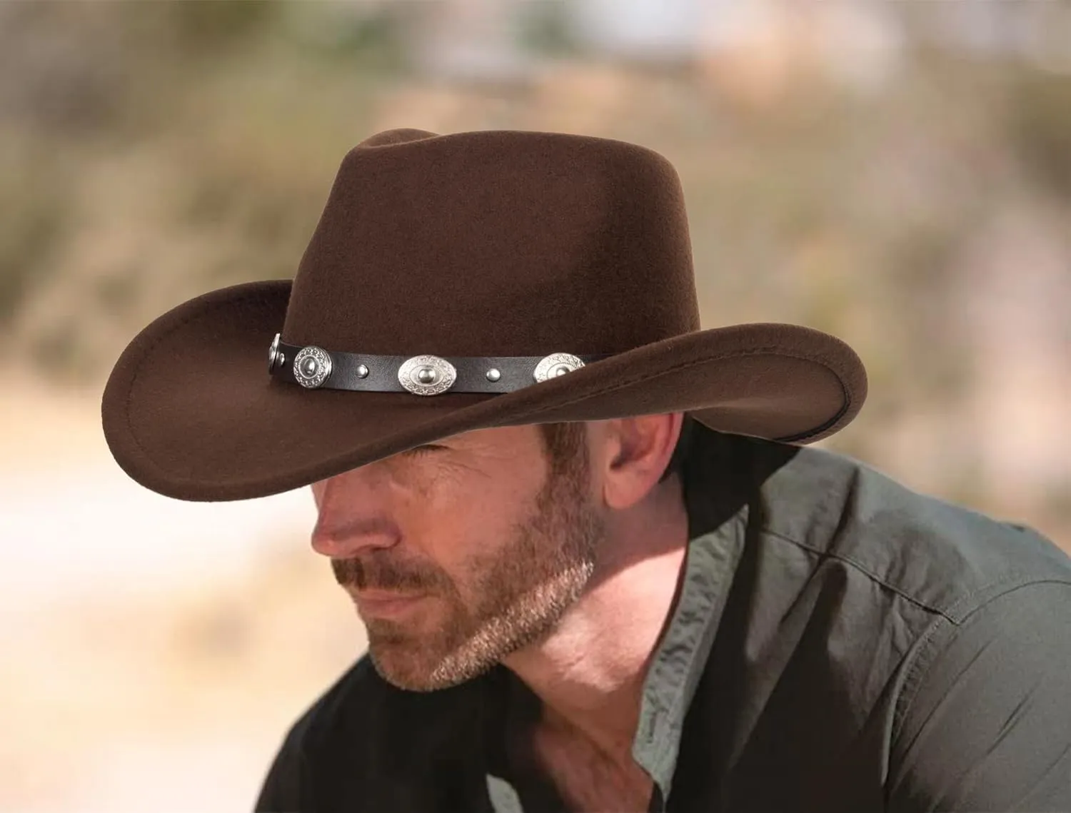 Women & Men Felt Western Cowboy Hat Classic Roll Up Brim Belt Buckle Cowgirl Fedora (M-L)