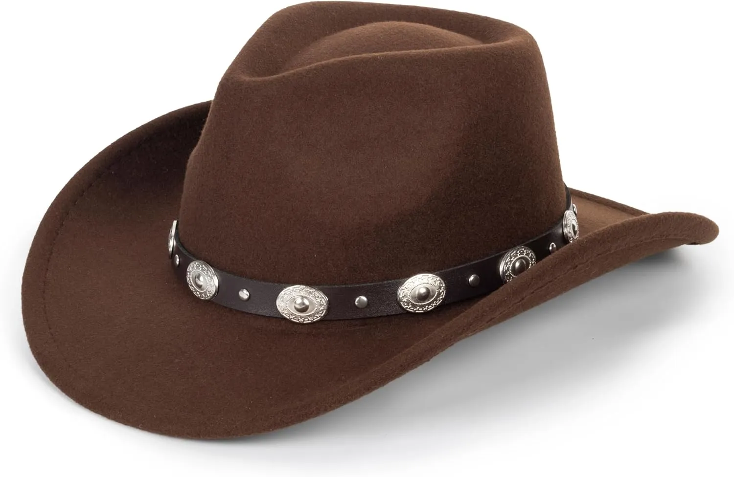 Women & Men Felt Western Cowboy Hat Classic Roll Up Brim Belt Buckle Cowgirl Fedora (M-L)