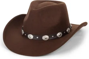Women & Men Felt Western Cowboy Hat Classic Roll Up Brim Belt Buckle Cowgirl Fedora (M-L)