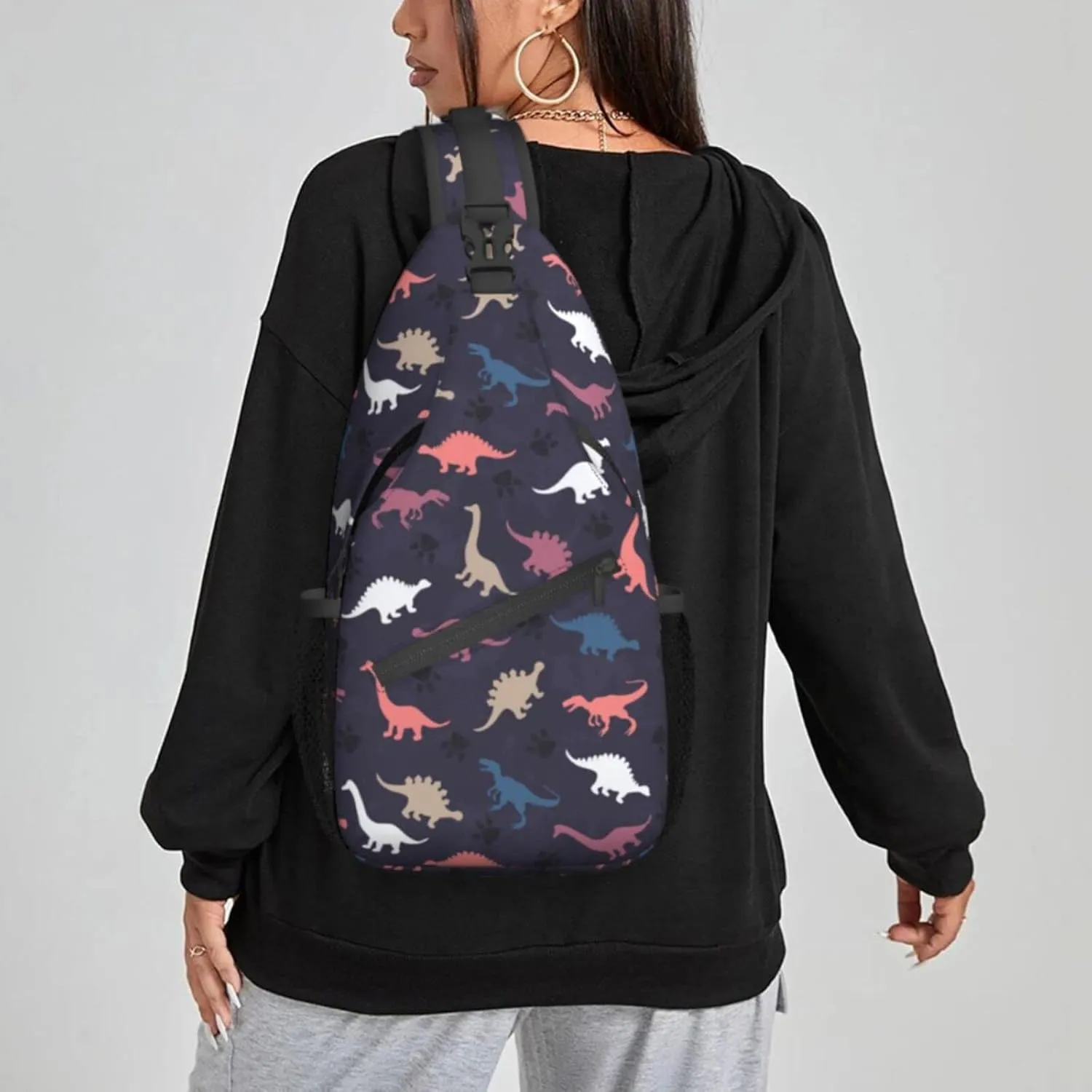 Women Dinosaur Vintage Camouflage Crossbody Sling Backpack for Men Chest Bag Shoulder Bag Lightweight One Strap Backpack Travel Outdoor Daypack