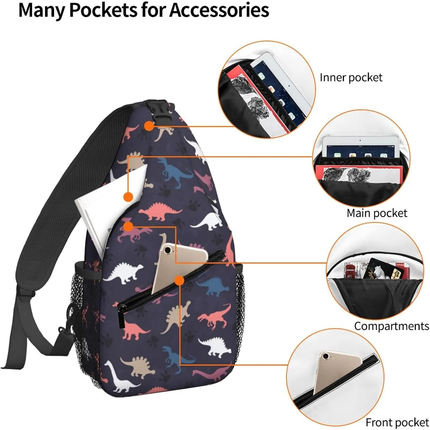 Women Dinosaur Vintage Camouflage Crossbody Sling Backpack for Men Chest Bag Shoulder Bag Lightweight One Strap Backpack Travel Outdoor Daypack