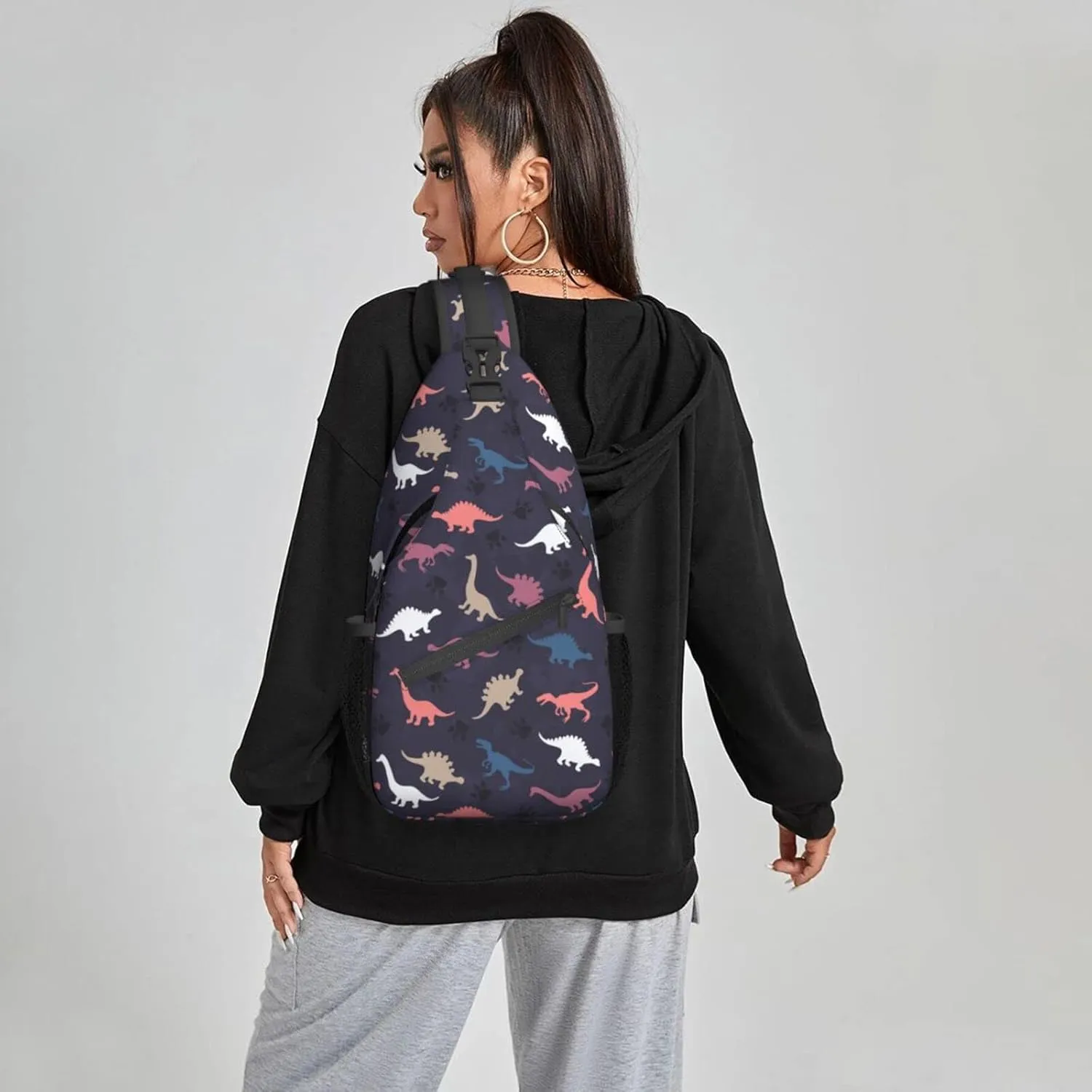 Women Dinosaur Vintage Camouflage Crossbody Sling Backpack for Men Chest Bag Shoulder Bag Lightweight One Strap Backpack Travel Outdoor Daypack