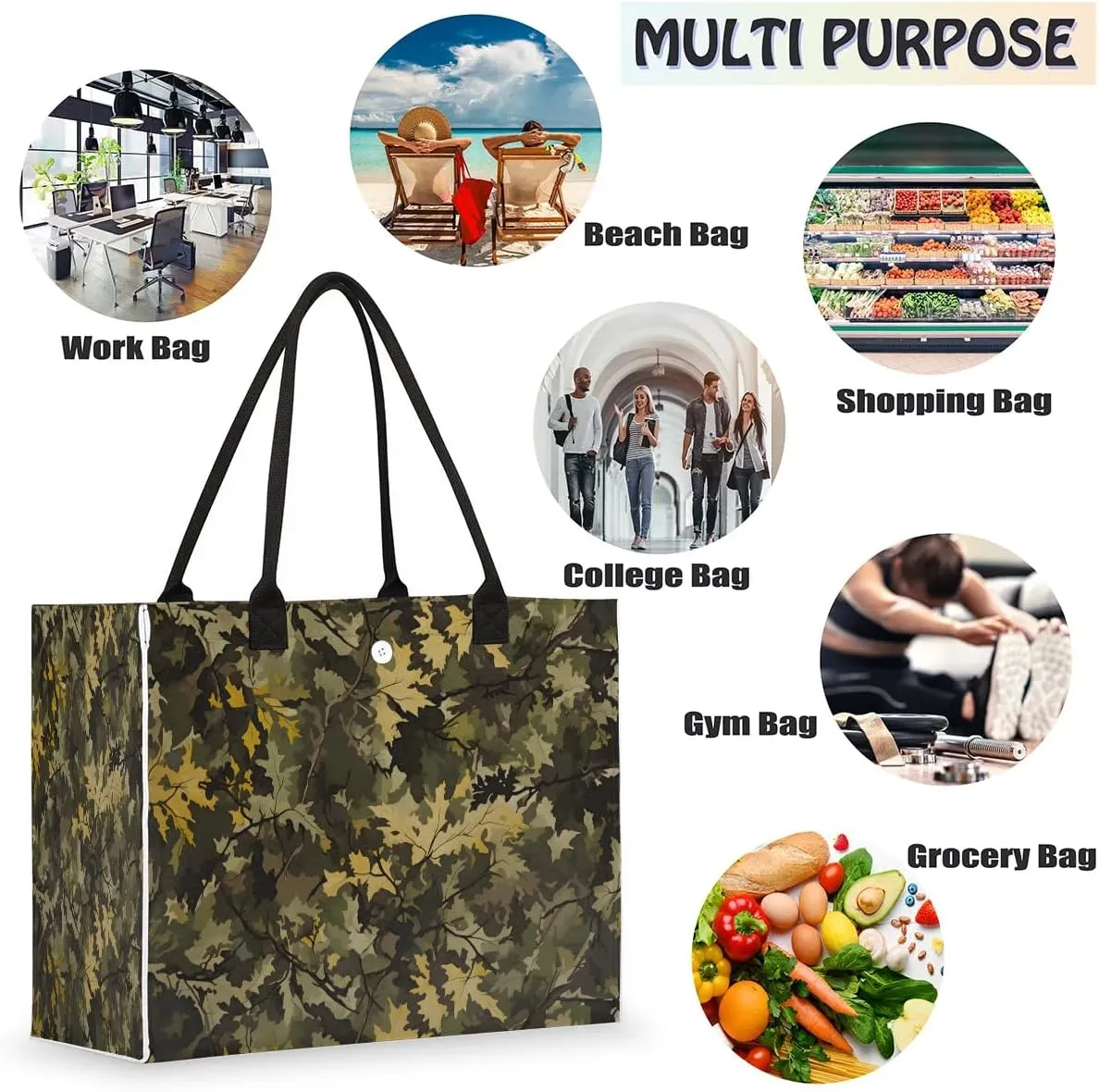 Womens Birthday Gifts Tote Bag Abstract Camouflage Leaf Beach Bags for Women Handbags