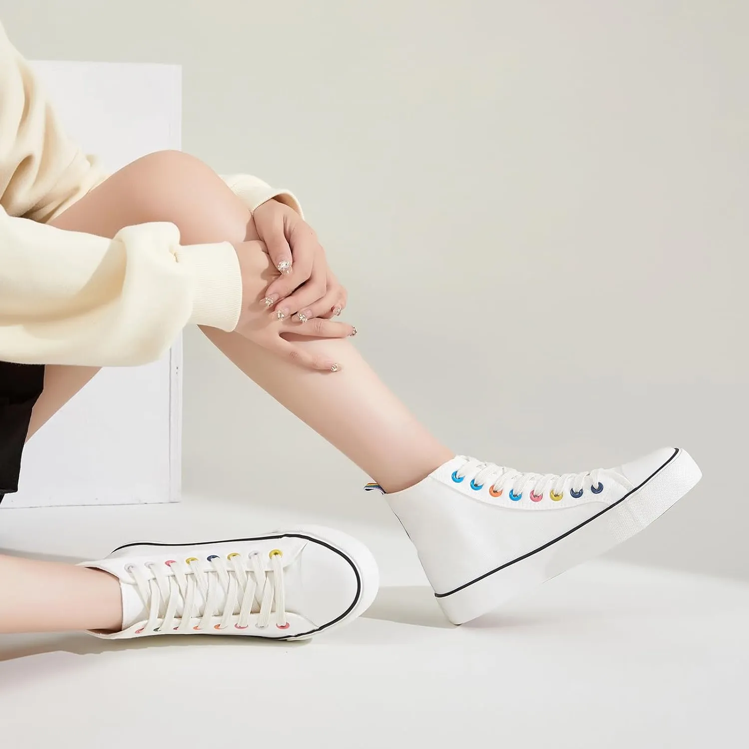 Womens Canvas Sneakers High Top Lace ups Casual Walking Shoes