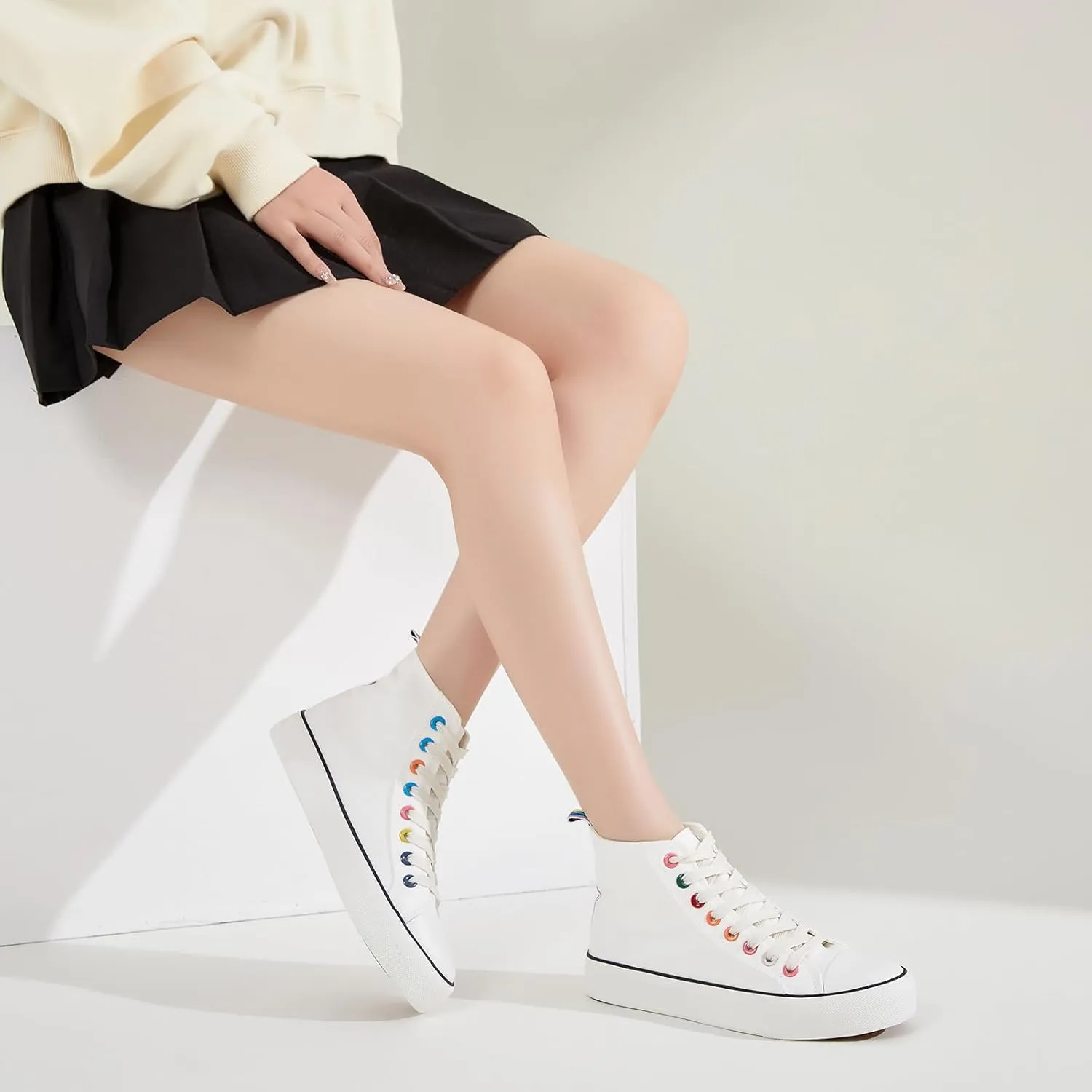Womens Canvas Sneakers High Top Lace ups Casual Walking Shoes