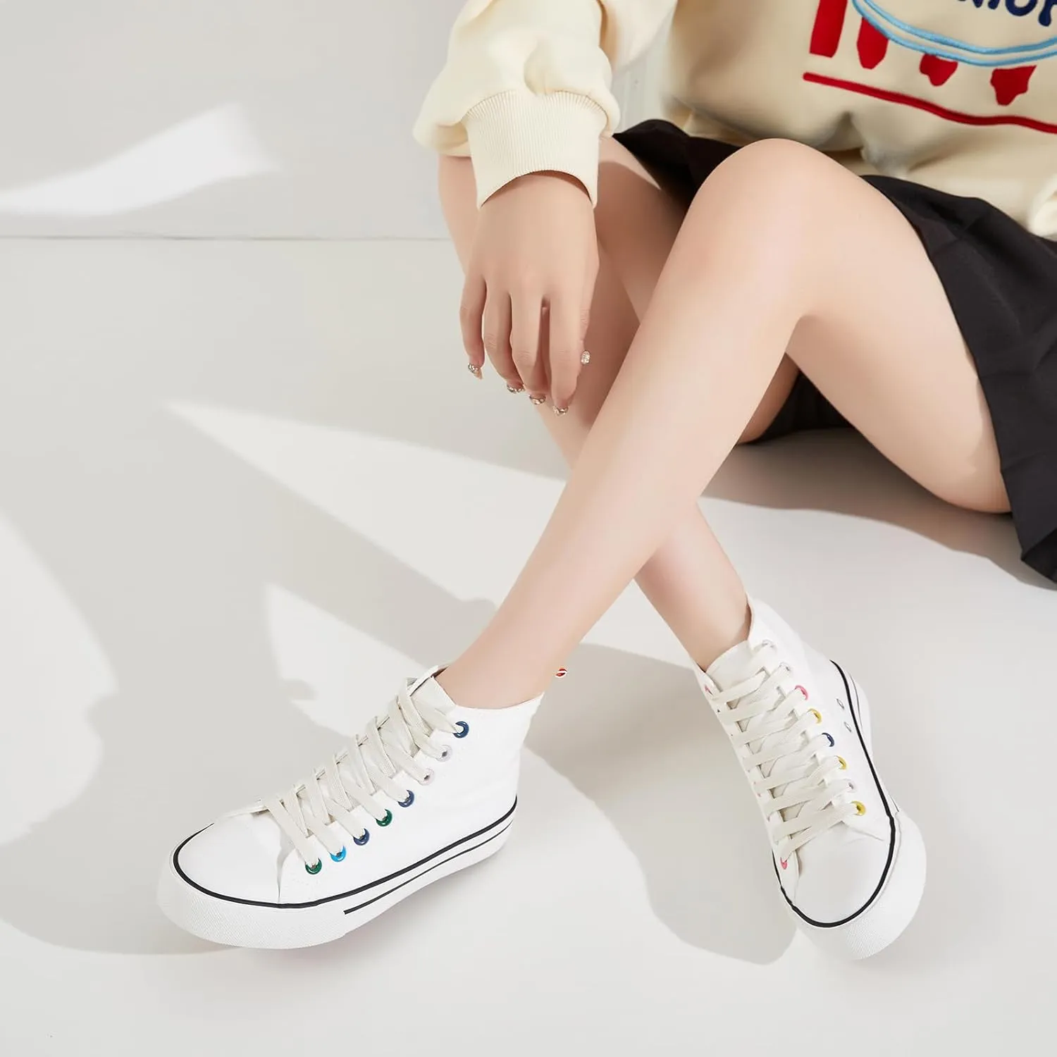 Womens Canvas Sneakers High Top Lace ups Casual Walking Shoes