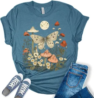 Womens Floral Shirts Wildflower Casual Graphic Tees Vintage Short Sleeve Girls T Shirts Fall Plus Size Tops