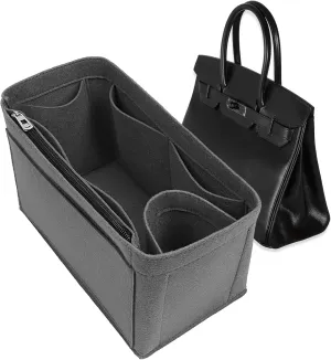Women's Handbag Insert Storage Pockets, Felt Purse Organizer for Birkin 25/30/35 Bag Organizer (Light Grey,BK30)