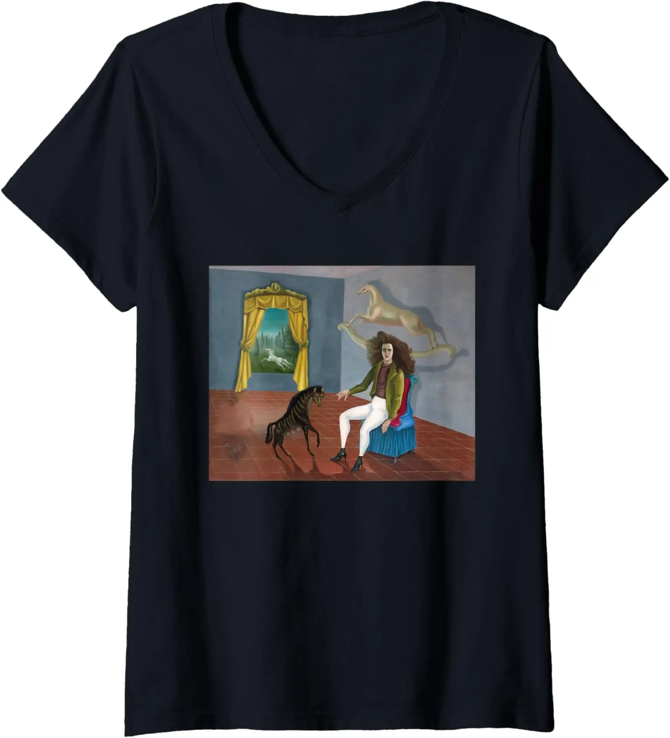 Womens Leonora Carrington Self-Portrait Famous Surrealist Painting V-Neck T-Shirt
