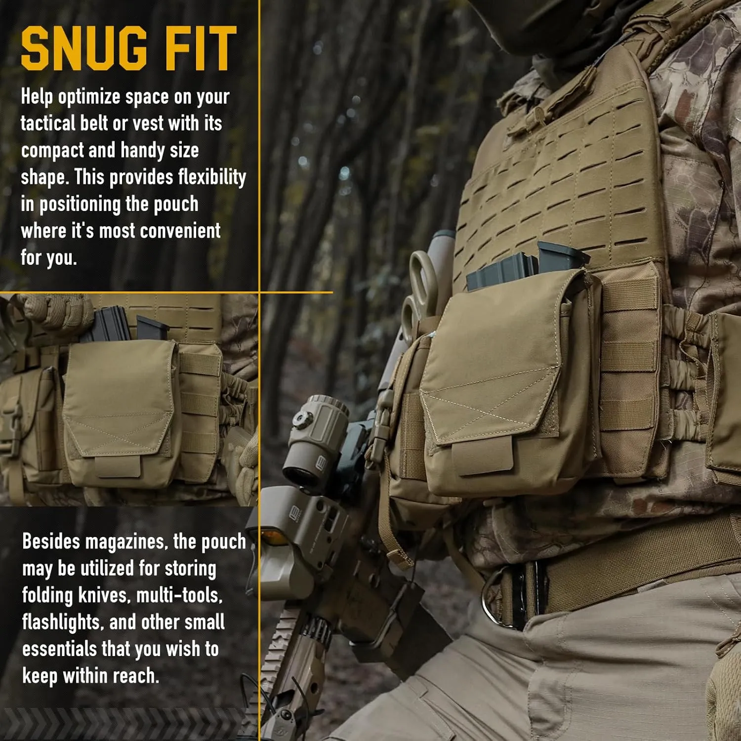 WYNEX Tactical Molle GP Pouch, Utility EDC Pouch with Two Mag Insert Small Tool Pouches Organizer Compact Multi-Purpose Waist Bag for Belt Vest